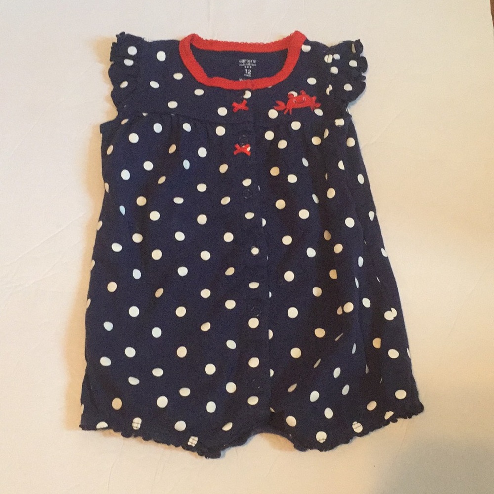 Carter’s Navy Blue polka dot crabby onesie